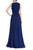 Indigo Pleated Gown with Ruffle Trim Back