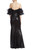 Black Sequined Column Gown with Organza Sleeves Back