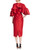 Red Silky Red Dress with Ruffled Drama Sleeves Back