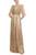 Gold Gold Sequined Evening Gown with Fringes Front