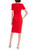 Red Short Sleeve Sheath with Buttoned Ruche Hip Back