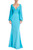 Turquoise Pleated Bodice Plunge Evening Gown Front