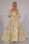 Yellow White Jacquard Balloon Sleeve Gown with Drama Back Runway