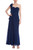 Navy One-Shoulder Pleated Leaf Evening Gown Front