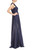 Navy One-Shoulder Pleated Chiffon Evening Gown Side