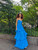 Aqua Tiered Pleated Strapless Gown with Belted Waist Asset 1