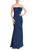 Navy Strapless 3D Flower Mermaid Gown Front