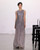 Pewter Stunning Sequined Godet Evening Gown Runway