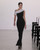Black White Two-Tone Column Gown with Beaded Shoulder Runway