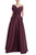 Wine Beaded Petals Strapless Evening Gown  Front