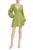 Olive Pleated Double V Mini Dress with Balloon Sleeves Movement 1