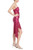 Magenta Strapless Asymmetrical Sequined Dress with Drape Side