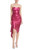 Magenta Strapless Asymmetrical Sequined Dress with Drape Movement 1