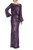 Eggplant Sequined Boat Neck Column Gown with Balloon Sleeves Back