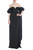 Black Off-The-Shoulder Gown with Puff Sleeve Train Front