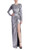 Silver Metallic Rouched Gown with High Slit Front