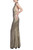 Gold Dark Grey Metallic Halter Column Gown with Crystal Trim Back Side
