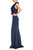 Navy Cascading Ruffle Halter Gown Side