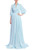 Ice Blue Pleated Chiffon Gown with Bishop Sleeves Front