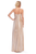 Champagne Strapless Liquid Jersey Gown with Rosette Detail Back