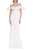 White Exaggerated Off-Shoulder Gown with Beaded Bodice Front