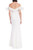 White Exaggerated Off-Shoulder Gown with Beaded Bodice Back