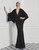 Black Dramatic Deep V-Neck Gown with Butterfly Sleeves Asset