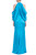 Turquoise Cold Shoulder Draped Gown with Mock Collar Back