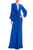 Cobalt Balloon Sleeve V-Neck Gown with Rouched Bodice Front