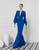 Cobalt Balloon Sleeve V-Neck Gown with Rouched Bodice Asset