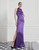 Purple Satin Bias Cut Gown with High Cowl Neck Asset
