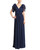 Navy Draped Shoulder Georgette Gown front