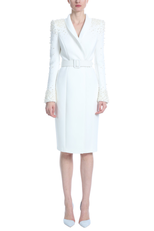 Pearl Sleeve Belted Cocktail Dress by Badgley Mischka
