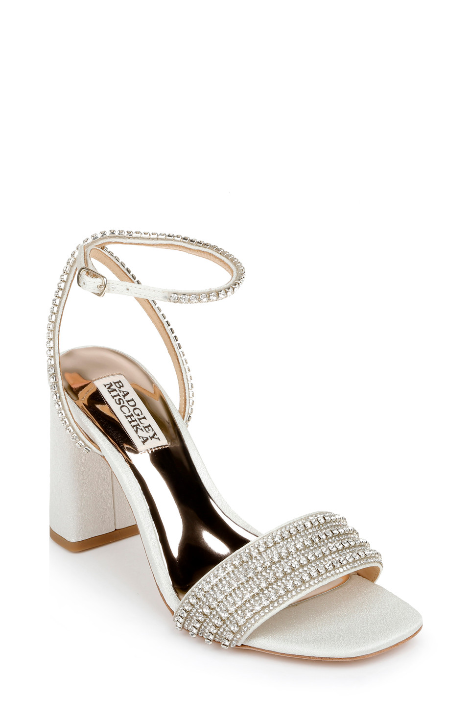 BADGLEY MISCHKA オープントゥヒール ベージュ ビジュー装飾 BADGLEY MISCHKA オープントゥヒール ベージュ ビジュー装飾