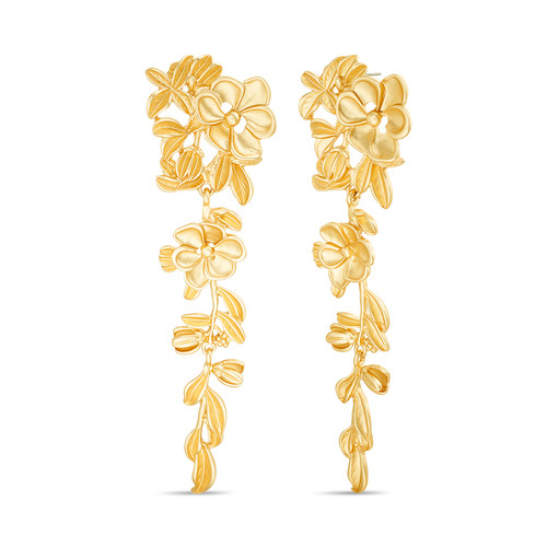 Matte Gold Floral Cluster Dangle Earrings