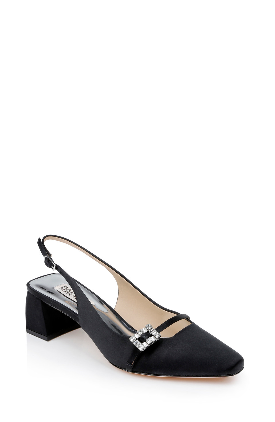Buena Slingback Block Heels with Crystal Buckle by Badgley
