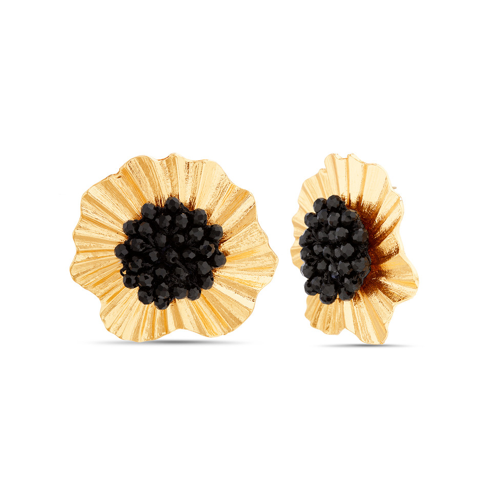 Black & Gold Flower Clasic Studded Earrings