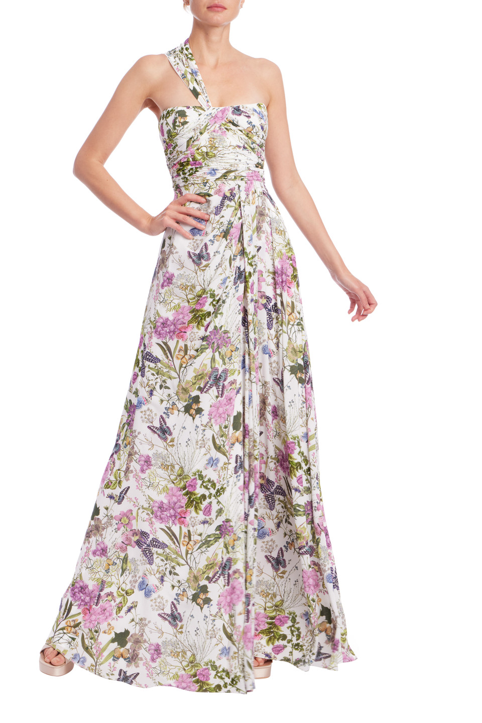 ☆BADGLEY MISCHKA☆ スパンコール&フェザー ドレス Butterfly Printed One Shoulder Gown by Badgley Mishcka