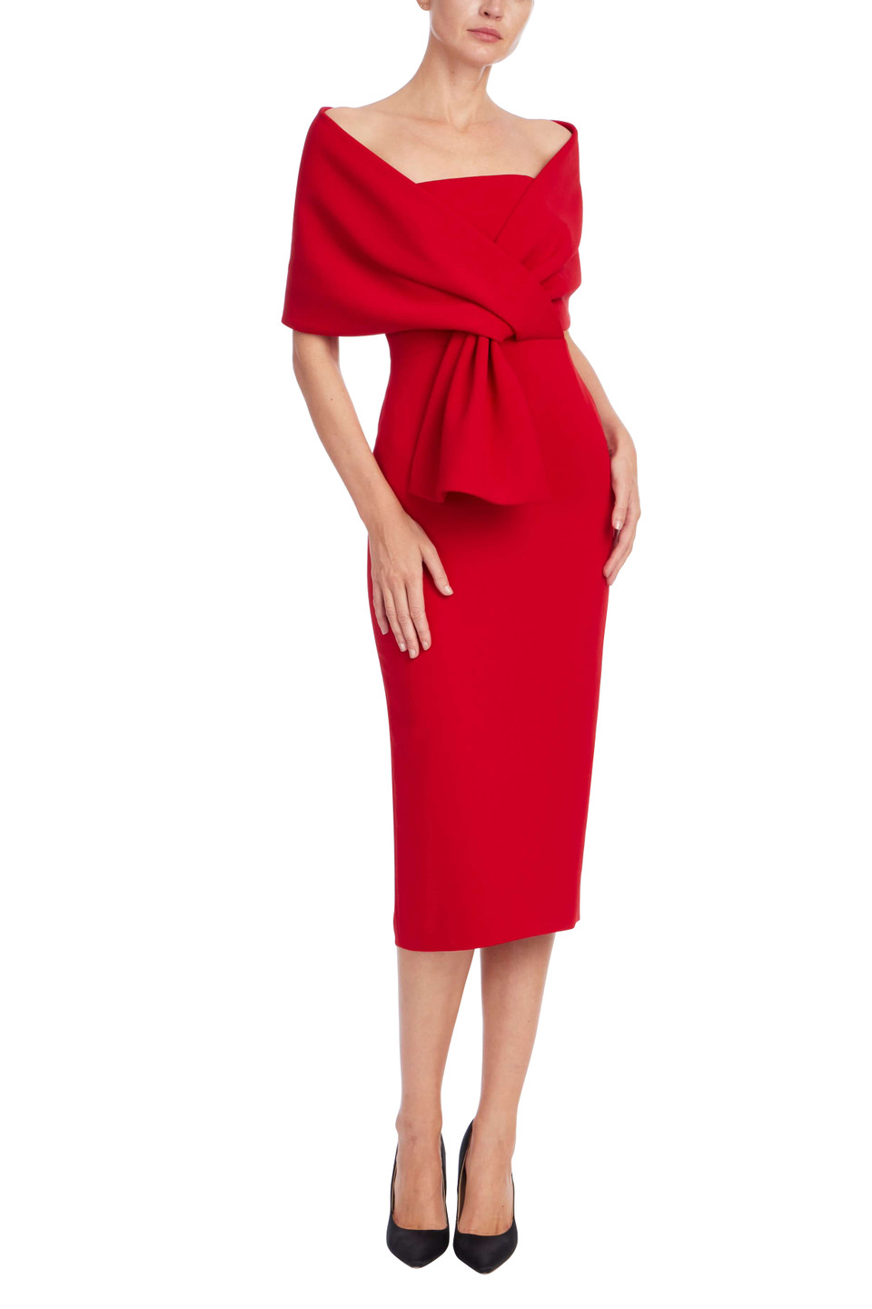 Draped Off-the-Shoulder Cocktail Dress by Badgley Mischka