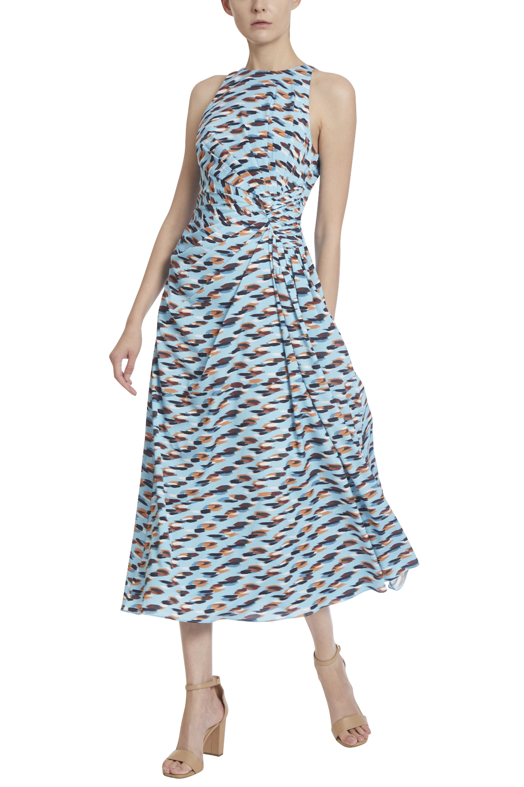 Ruched Halter Cocktail Gown with Colored Print by Badgley Mischka