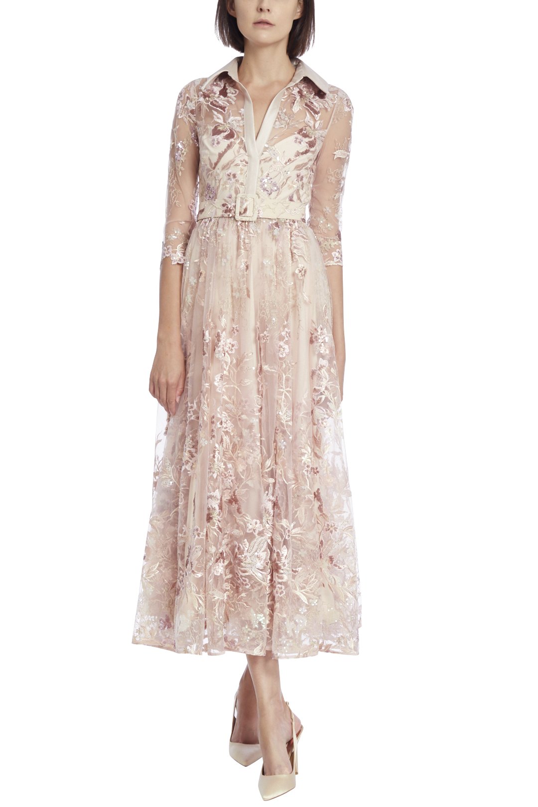 Floral Embroidered Tulle Cocktail Dress by Badgley Mischka