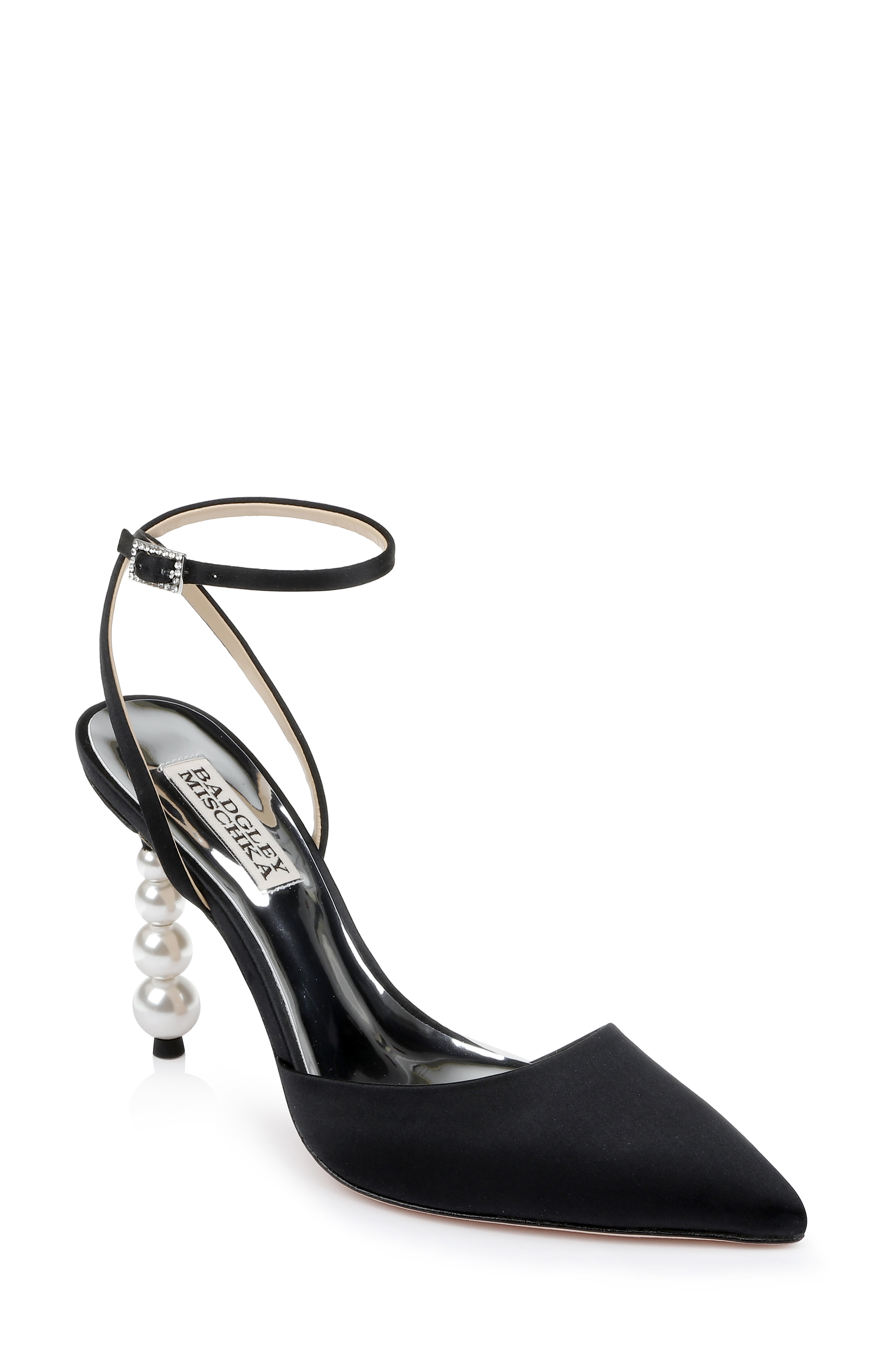 Satin Wedding Shoes Mid Heel Pearl Ankle Strap Pointed Toe D'rosay