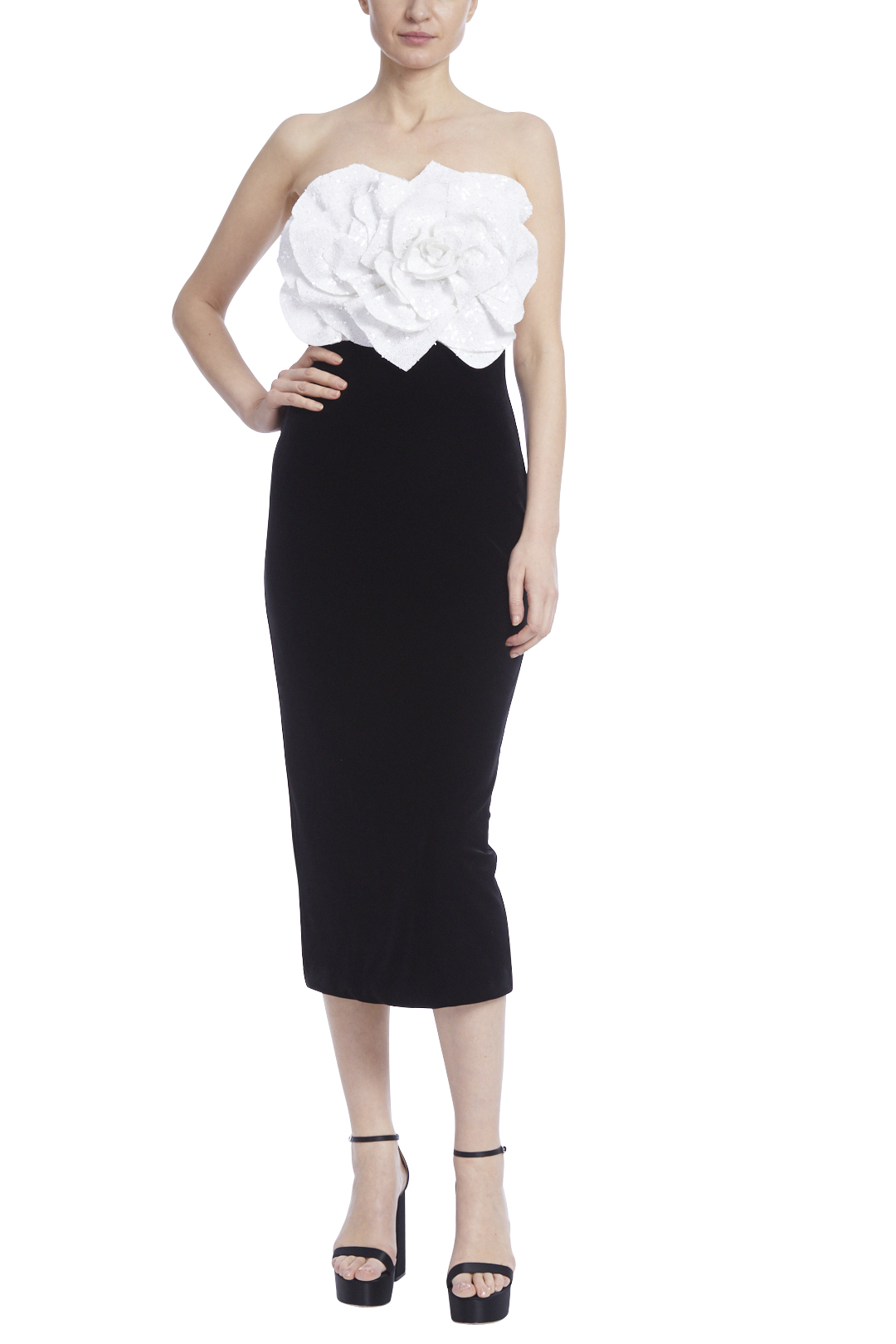 Two-Tone Rosette Bodice Cocktail Dress by Badgley Mischka