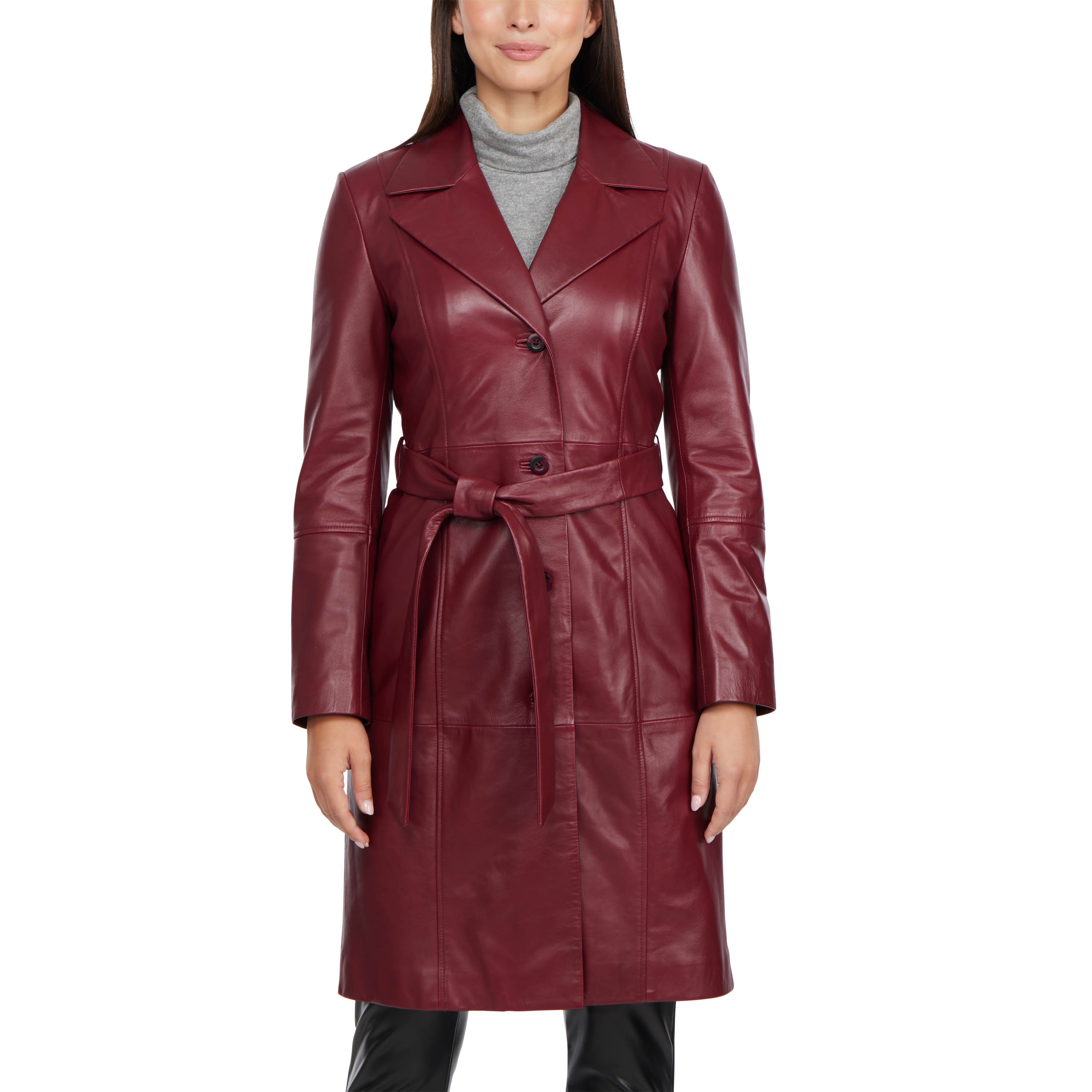 Red Faux Leather Trench Coat