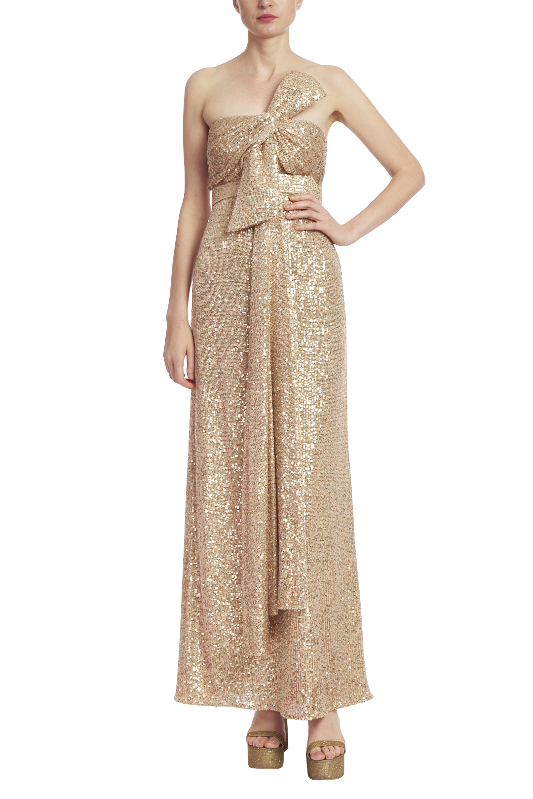 Bow Sequin Short Sleeve Gown