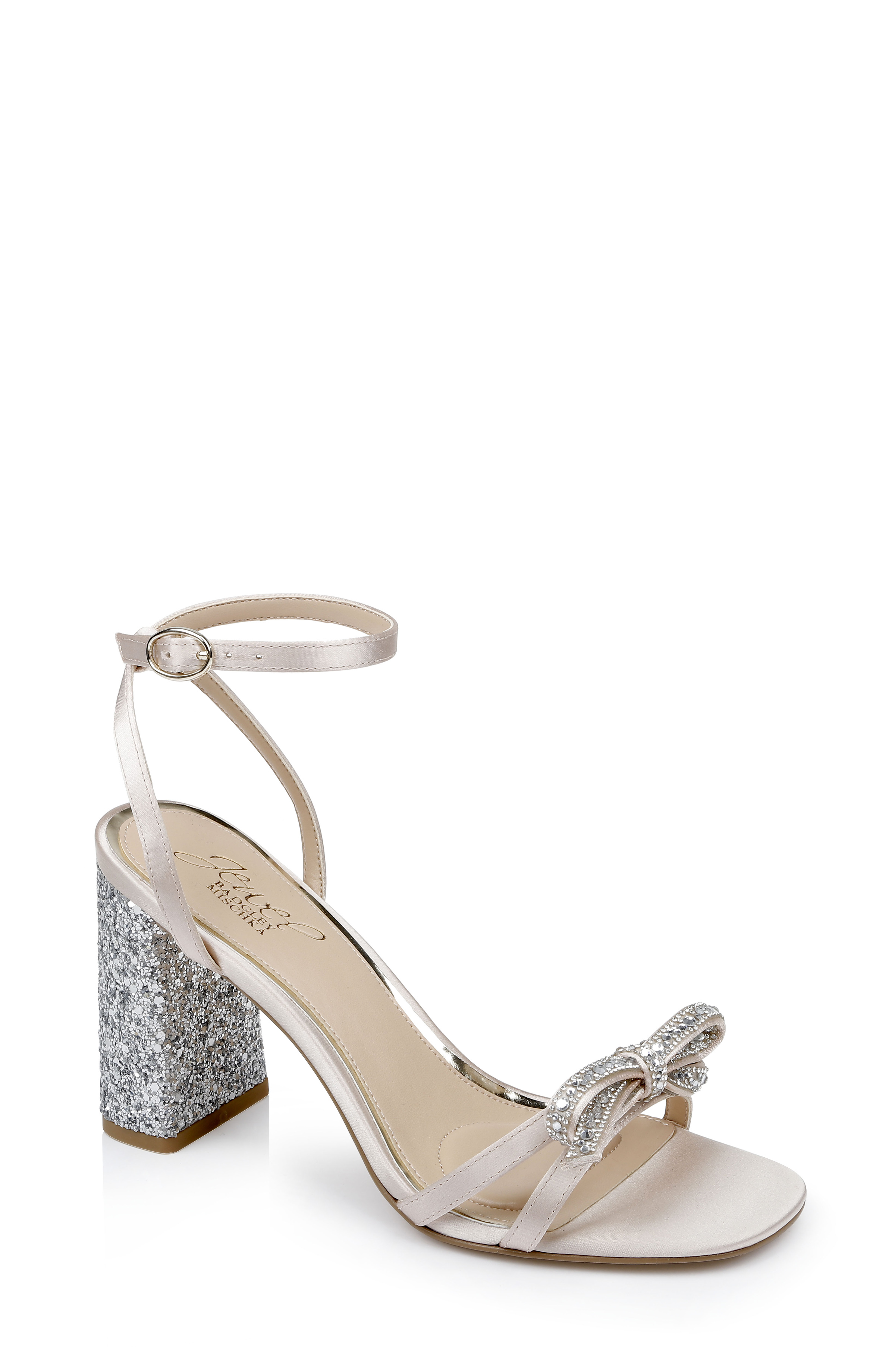 Metallic Bow Block Heel Sandals Gold, Occasion Shoes