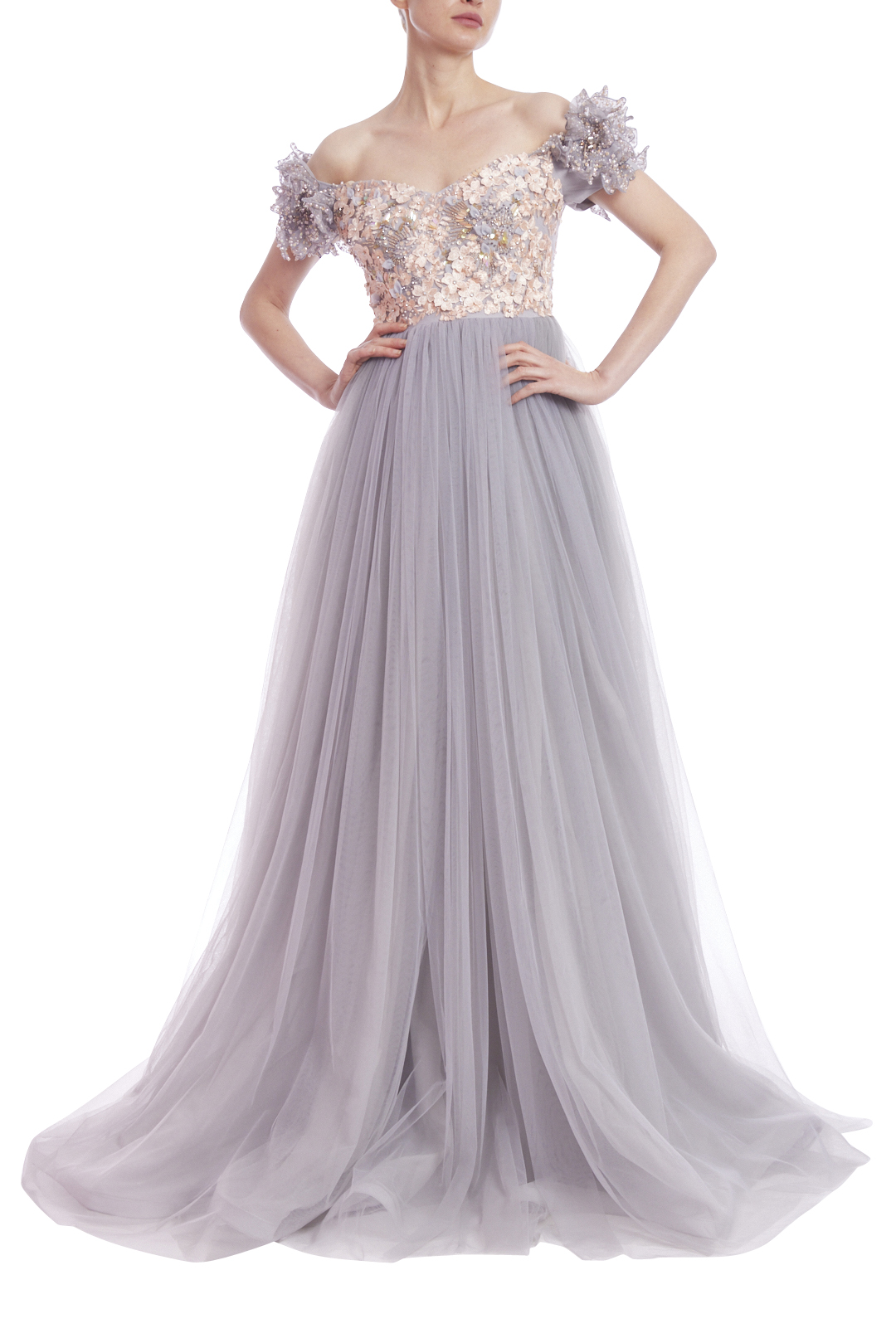 Off-the-Shoulder Embellished Bodice Empire Gown