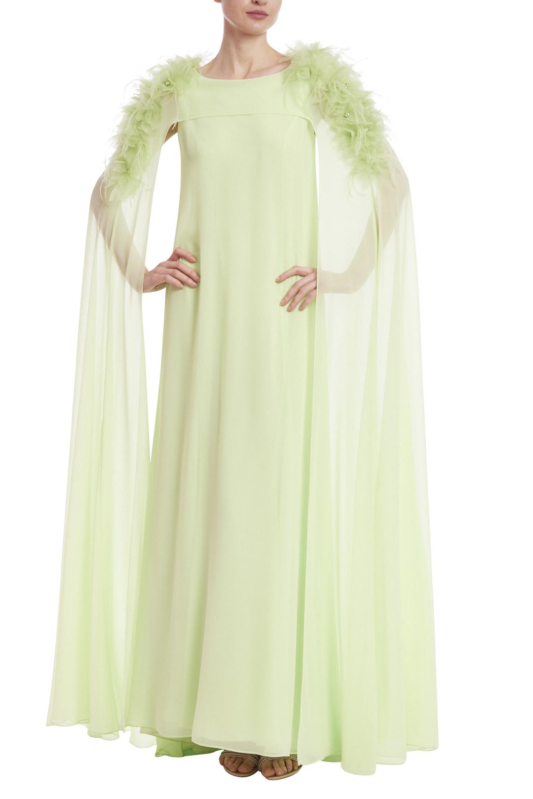 Frida embellished cape-detail gown