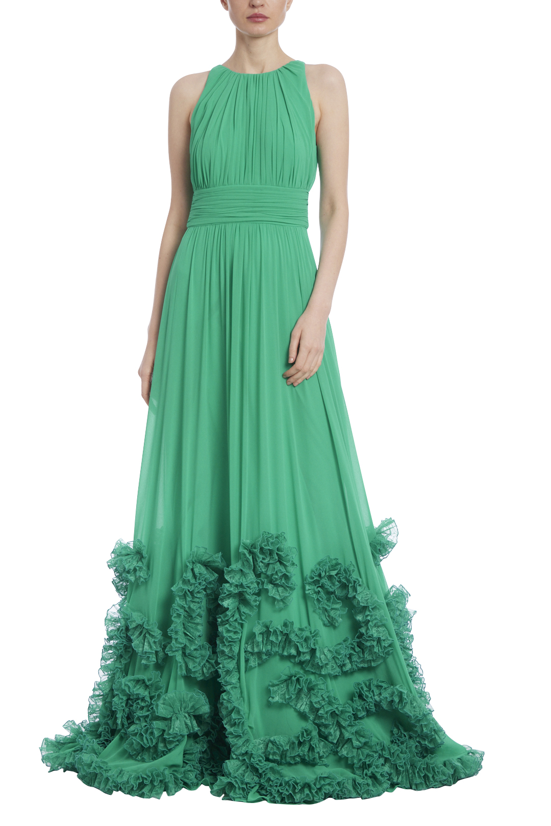 Georgette Gown with Tulle Ruffle Hem