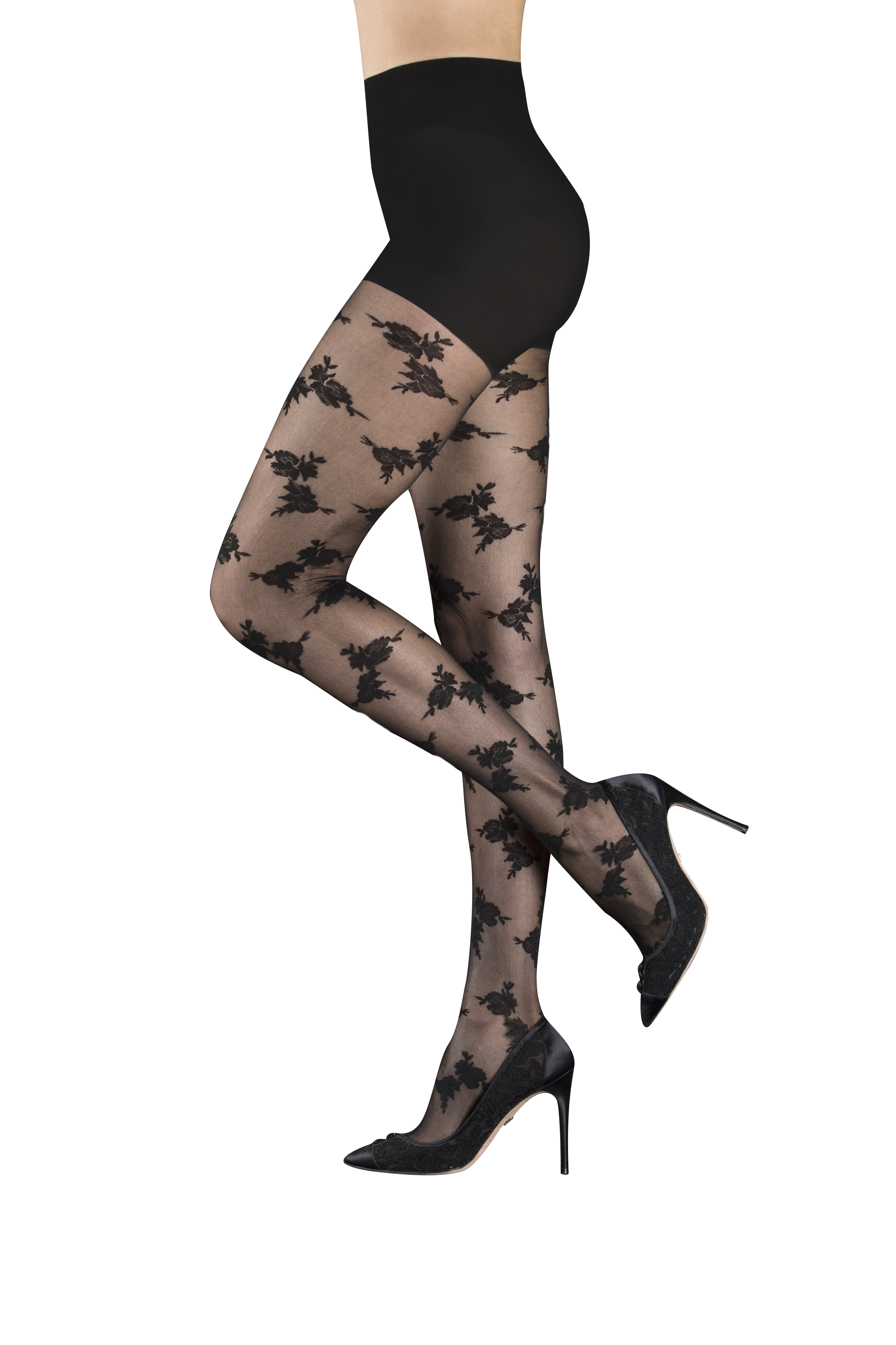Gina Sheer Floral Tights with Opaque Back